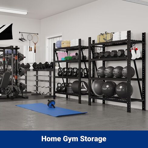 FLEXIMOUNTS Garage Shelving Heavy Duty, 49.6" W 4-Tier 10000LBS Industrial Shelving Unit with 4 Hooks, Adjustable Storage Shelves for Garage, Basement, Warehouse, 71" H x 49.6" W x 23.6" D in Kuwait