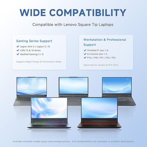 شاحن كمبيوتر محمول نحيف 170 واط 20 فولت 8.5 أمبير متوافق مع Lenovo Legion Slim 5 Yoga Pro 9i ThinkPad X1 Extreme P16 P16v IdeaPad Pro 5 LOQ 15APH8 6IRH8 15IRX9 15AHP9 ADL1703c3a مصدر طاقة الكمبيوتر المحمول in Kuwait