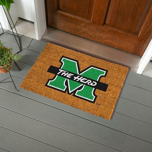 NCAA Marshall University Coir Door Mat, Indoor and Outdoor Entryway, 28 x 16 Inches Non Slip Back Welcome Floor Mats for Muddy Dog Paws, Weather-Resistant Front Door Entrance Home Décor in Saudi Arabia