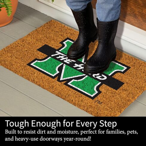 NCAA Marshall University Coir Door Mat, Indoor and Outdoor Entryway, 28 x 16 Inches Non Slip Back Welcome Floor Mats for Muddy Dog Paws, Weather-Resistant Front Door Entrance Home Décor in Saudi Arabia