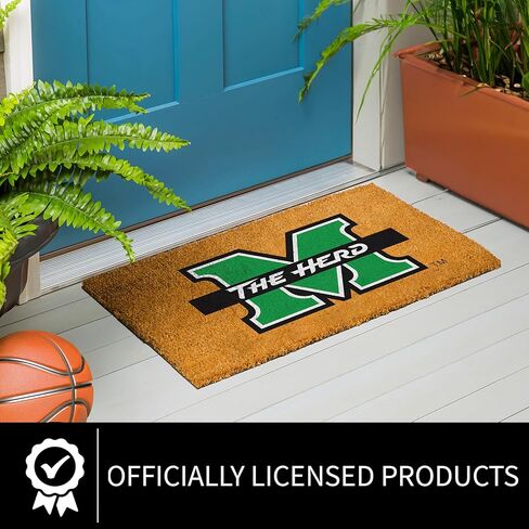 NCAA Marshall University Coir Door Mat, Indoor and Outdoor Entryway, 28 x 16 Inches Non Slip Back Welcome Floor Mats for Muddy Dog Paws, Weather-Resistant Front Door Entrance Home Décor in Saudi Arabia