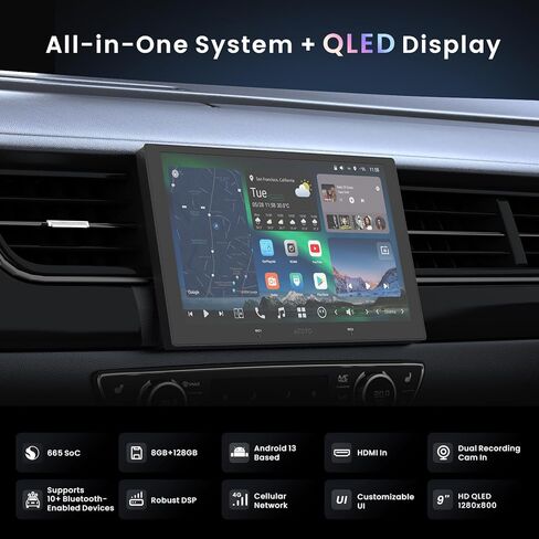 Single/Double DIN Car Stereo - 12.95" QLED Floating Screen, 8G+128G CarPlay/Android Auto, SPDIF, RCA, DSP 7.1.2, HDMI-in, 4G, Wi-Fi, BT, AI-Powered, OTA w/Mic, 1080P Dual Cam, X10G129E in Saudi Arabia