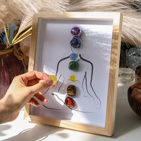 MYDAYS&DESIGN 7 Chakras Healing Crystal Stones Frame, for Home Decor, Office Desk Decor, Reiki Meditation Yoga, Positive Energy, Good Luck Birthday Gifts for Women, Mom in Saudi Arabia