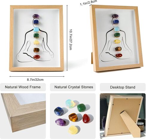 MYDAYS&DESIGN 7 Chakras Healing Crystal Stones Frame, for Home Decor, Office Desk Decor, Reiki Meditation Yoga, Positive Energy, Good Luck Birthday Gifts for Women, Mom in Saudi Arabia