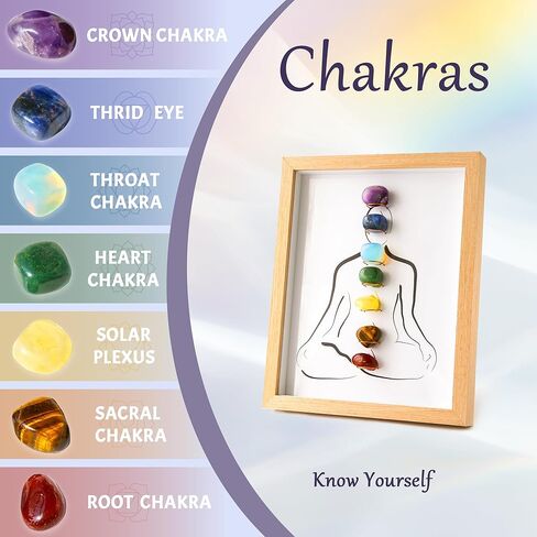 MYDAYS&DESIGN 7 Chakras Healing Crystal Stones Frame, for Home Decor, Office Desk Decor, Reiki Meditation Yoga, Positive Energy, Good Luck Birthday Gifts for Women, Mom in Saudi Arabia