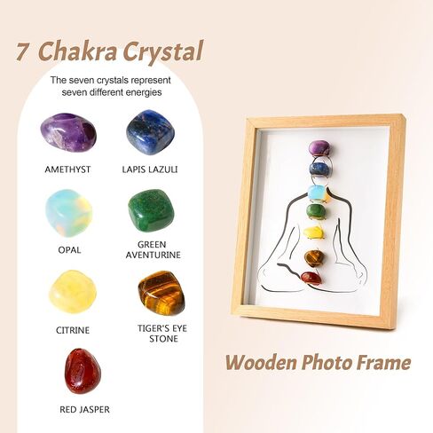 MYDAYS&DESIGN 7 Chakras Healing Crystal Stones Frame, for Home Decor, Office Desk Decor, Reiki Meditation Yoga, Positive Energy, Good Luck Birthday Gifts for Women, Mom in Saudi Arabia