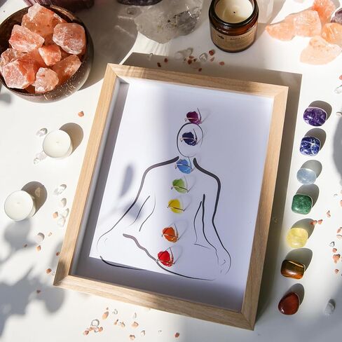 MYDAYS&DESIGN 7 Chakras Healing Crystal Stones Frame, for Home Decor, Office Desk Decor, Reiki Meditation Yoga, Positive Energy, Good Luck Birthday Gifts for Women, Mom in Saudi Arabia