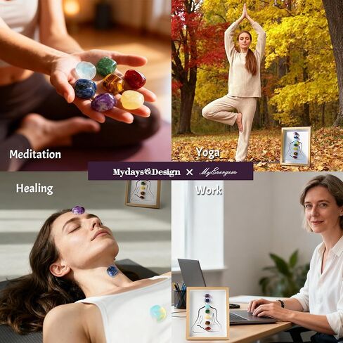 MYDAYS&DESIGN 7 Chakras Healing Crystal Stones Frame, for Home Decor, Office Desk Decor, Reiki Meditation Yoga, Positive Energy, Good Luck Birthday Gifts for Women, Mom in Saudi Arabia