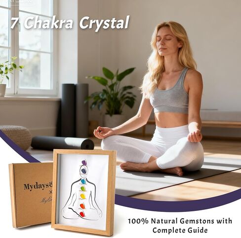 MYDAYS&DESIGN 7 Chakras Healing Crystal Stones Frame, for Home Decor, Office Desk Decor, Reiki Meditation Yoga, Positive Energy, Good Luck Birthday Gifts for Women, Mom in Saudi Arabia