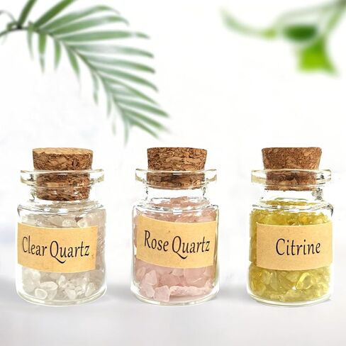 Healing Crystals in Jars 3 PCS - Crystals for Witchcraft - Decorative Natural Stones for Home Decor, Display, and Witchy-Style Gifts for Women - Mini Gem - Wiccan Supply Tool 1 in Saudi Arabia