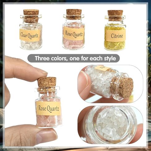 Healing Crystals in Jars 3 PCS - Crystals for Witchcraft - Decorative Natural Stones for Home Decor, Display, and Witchy-Style Gifts for Women - Mini Gem - Wiccan Supply Tool 1 in Saudi Arabia
