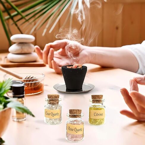 Healing Crystals in Jars 3 PCS - Crystals for Witchcraft - Decorative Natural Stones for Home Decor, Display, and Witchy-Style Gifts for Women - Mini Gem - Wiccan Supply Tool 1 in Saudi Arabia
