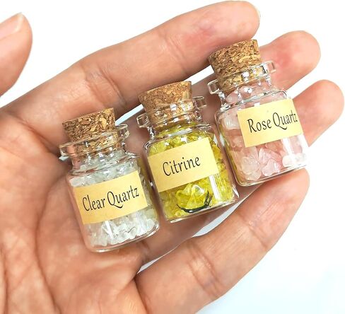 Healing Crystals in Jars 3 PCS - Crystals for Witchcraft - Decorative Natural Stones for Home Decor, Display, and Witchy-Style Gifts for Women - Mini Gem - Wiccan Supply Tool 1 in Saudi Arabia
