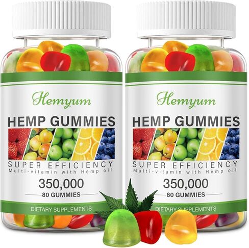 Hemp Gummies 2 Packs - for Sleep, Pain, Anxiety Relief - Extra Strength High Potency Pure Organic Supplement - with Natural Hemp Oil Extract Edible Gummy Vegan, Non-GMO in Kuwait
