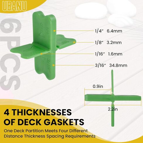 6 Pcs Multi-Thickness Deck Spacers Tool, 1/16", 1/8", 3/16", 1/4" Gap Sizes, Durable ABS Plastic for Pressure Treated Wood & Composite Decking in Kuwait