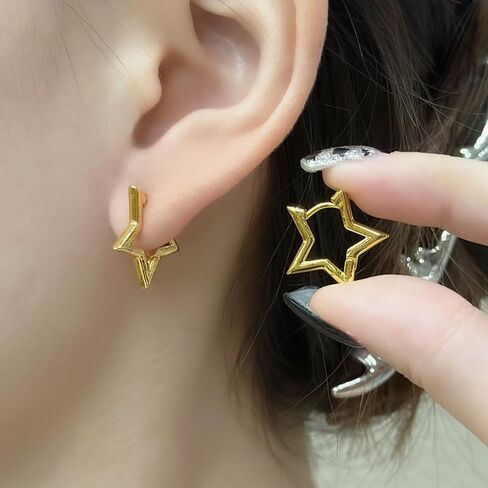 هيبوالرجينيك أقراط نجمة صغيرة للفتيات في سن المراهقة أقراط القلب هوب أقراط خفيفة الوزن 18k الفضة مطلي الفولاذ المقاوم للصدأ أقراط نجمة لعيد الميلاد مجوهرات هدية in Kuwait