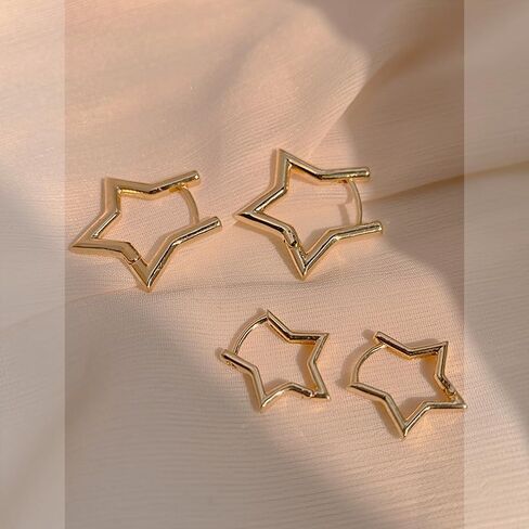 هيبوالرجينيك أقراط نجمة صغيرة للفتيات في سن المراهقة أقراط القلب هوب أقراط خفيفة الوزن 18k الفضة مطلي الفولاذ المقاوم للصدأ أقراط نجمة لعيد الميلاد مجوهرات هدية in Kuwait