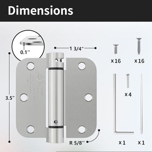 2 Pack Self Closing Door Hinges 3.5 Inch, Spring Door Hinge with 5/8'' Radius Corners, Adjustable Tension for Garage, Front, Back Door, UL Listed, Left and Right Hand, Brushed Nickel in Saudi Arabia