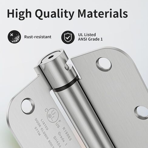 2 Pack Self Closing Door Hinges 3.5 Inch, Spring Door Hinge with 5/8'' Radius Corners, Adjustable Tension for Garage, Front, Back Door, UL Listed, Left and Right Hand, Brushed Nickel in Saudi Arabia