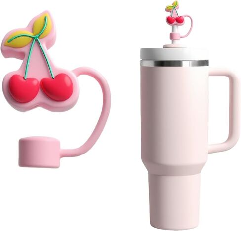 Straw Cover for Stanley Cup 10mm 0.4in Cherry Shape Silicone Straw Topper for Stanley Tumbler 30Oz&40Oz in Saudi Arabia