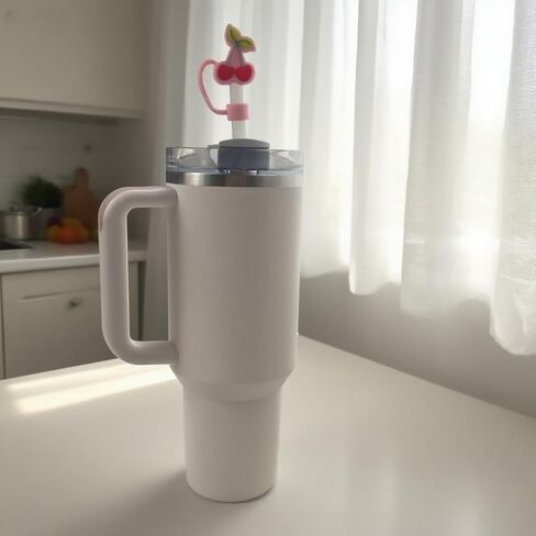 Straw Cover for Stanley Cup 10mm 0.4in Cherry Shape Silicone Straw Topper for Stanley Tumbler 30Oz&40Oz in Saudi Arabia