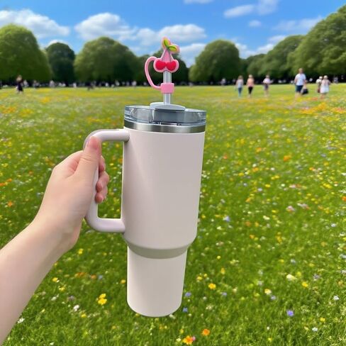 Straw Cover for Stanley Cup 10mm 0.4in Cherry Shape Silicone Straw Topper for Stanley Tumbler 30Oz&40Oz in Saudi Arabia