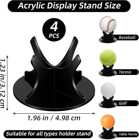 4 PCS Acrylic Baseball Case Display for Balls, Non-Slip Holder Pads Suitable for Baseball, Golf Softball, Tennis Ball Spheres, Thanksgiving Pumpkin Black BaseballStand (1.96 × 1.23") in Saudi Arabia