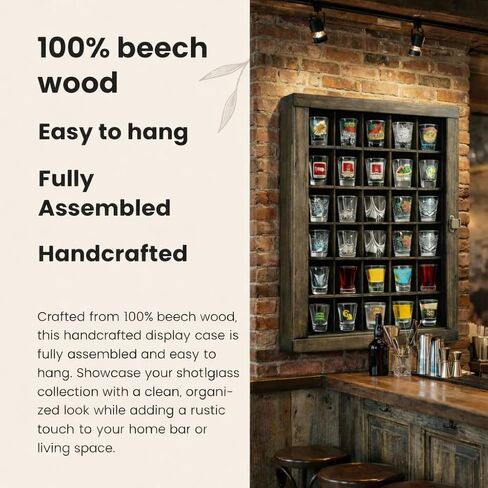 حافظة عرض زجاجية مثبتة على الحائط، حامل زجاجي مزود بـ 30 فتحة، خشب الزان مع باب زجاجي أكريليك للحماية من الأشعة فوق البنفسجية، حقيبة تخزين زجاجية، رف (30 فتحة) in Kuwait