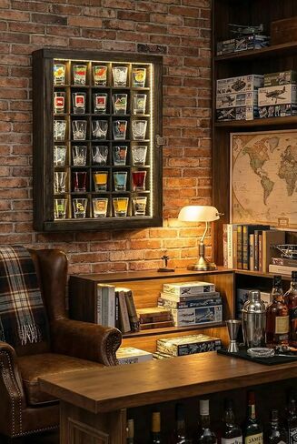 حافظة عرض زجاجية مثبتة على الحائط، حامل زجاجي مزود بـ 30 فتحة، خشب الزان مع باب زجاجي أكريليك للحماية من الأشعة فوق البنفسجية، حقيبة تخزين زجاجية، رف (30 فتحة) in Kuwait