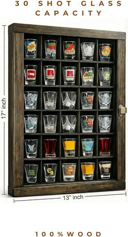 حافظة عرض زجاجية مثبتة على الحائط، حامل زجاجي مزود بـ 30 فتحة، خشب الزان مع باب زجاجي أكريليك للحماية من الأشعة فوق البنفسجية، حقيبة تخزين زجاجية، رف (30 فتحة) in Kuwait