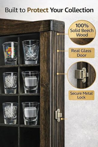 حافظة عرض زجاجية مثبتة على الحائط، حامل زجاجي مزود بـ 30 فتحة، خشب الزان مع باب زجاجي أكريليك للحماية من الأشعة فوق البنفسجية، حقيبة تخزين زجاجية، رف (30 فتحة) in Kuwait