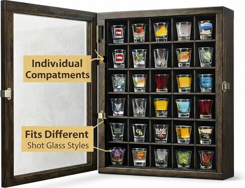 حافظة عرض زجاجية مثبتة على الحائط، حامل زجاجي مزود بـ 30 فتحة، خشب الزان مع باب زجاجي أكريليك للحماية من الأشعة فوق البنفسجية، حقيبة تخزين زجاجية، رف (30 فتحة) in Kuwait