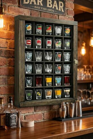 حافظة عرض زجاجية مثبتة على الحائط، حامل زجاجي مزود بـ 30 فتحة، خشب الزان مع باب زجاجي أكريليك للحماية من الأشعة فوق البنفسجية، حقيبة تخزين زجاجية، رف (30 فتحة) in Kuwait