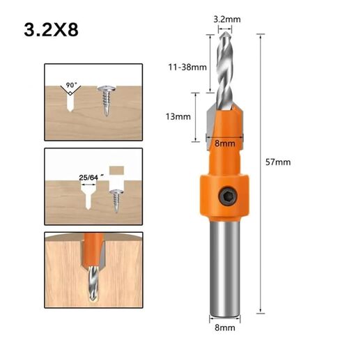 6 Size Countersink Drill Bit Set Carpentry Tools Countersunk Counter Sink Bit 10mm Width for Woodworking Wood Counterbore Drill (Size : 1pc 3.2X8) in Saudi Arabia