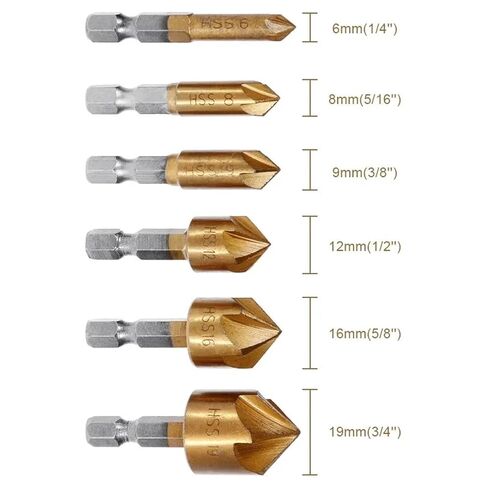 SHOKHI 6Pcs HSS Countersink Drill Bit Set Reamer Woodworking Chamfer Drill Counterbore Pliot Hole Cutter Screw Hole Drill in Saudi Arabia