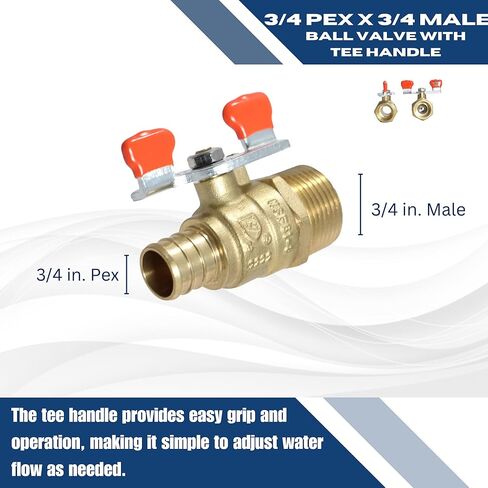 XFITTING Barb Crimp Pex 1/2 Inch x 1/2 Male Ball Valve With Tee Handle, 23-1-9=2X, 2 Pieces in Kuwait
