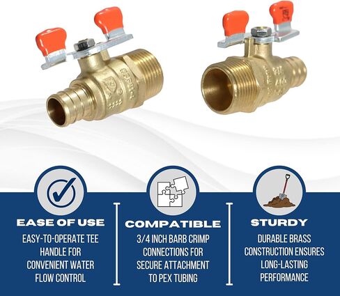 XFITTING Barb Crimp Pex 1/2 Inch x 1/2 Male Ball Valve With Tee Handle, 23-1-9=2X, 2 Pieces in Kuwait