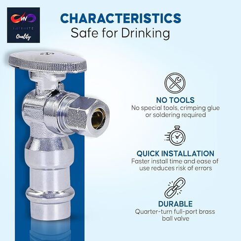 صمام مناسب للضغط 1/2 بوصة ABS × 3/8 بوصة OD منزلق لإيقاف المياه، صمام إيقاف زاوية الضغط، صمام إغلاق المرحاض، مدخل المياه للتشغيل والإيقاف، عبوة من 10 قطع in Kuwait