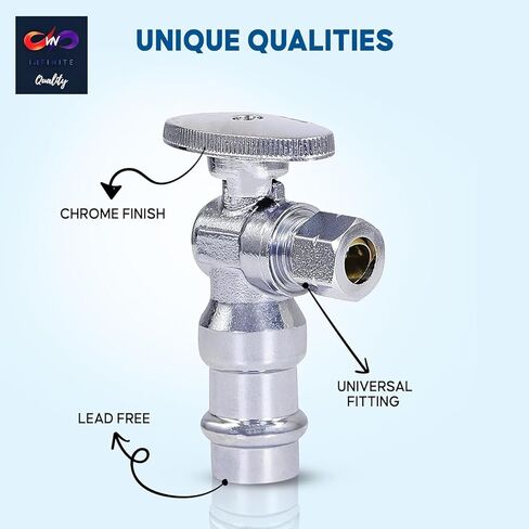 صمام مناسب للضغط 1/2 بوصة ABS × 3/8 بوصة OD منزلق لإيقاف المياه، صمام إيقاف زاوية الضغط، صمام إغلاق المرحاض، مدخل المياه للتشغيل والإيقاف، عبوة من 10 قطع in Kuwait