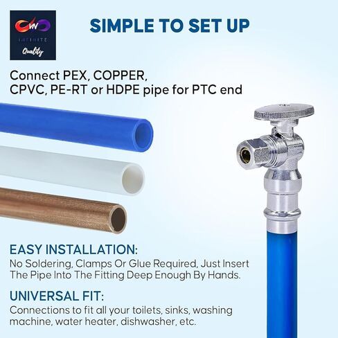 صمام مناسب للضغط 1/2 بوصة ABS × 3/8 بوصة OD منزلق لإيقاف المياه، صمام إيقاف زاوية الضغط، صمام إغلاق المرحاض، مدخل المياه للتشغيل والإيقاف، عبوة من 10 قطع in Kuwait