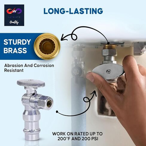 صمام مناسب للضغط 1/2 بوصة ABS × 3/8 بوصة OD منزلق لإيقاف المياه، صمام إيقاف زاوية الضغط، صمام إغلاق المرحاض، مدخل المياه للتشغيل والإيقاف، عبوة من 10 قطع in Kuwait