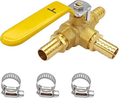 Joywayus Brass 3 Way (T-Port) 1/2" NPT Ball Valve with 3/4" Hose Barb Anti-Rust Forged Brass Shut Off Valve Fitting with Lever Handle in Saudi Arabia