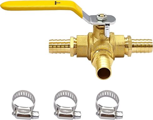 Joywayus Brass 3 Way (T-Port) 1/2" NPT Ball Valve with 3/4" Hose Barb Anti-Rust Forged Brass Shut Off Valve Fitting with Lever Handle in Saudi Arabia