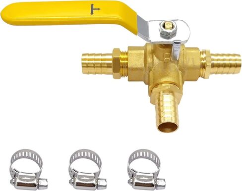 Joywayus Brass 3 Way (T-Port) 1/2" NPT Ball Valve with 3/4" Hose Barb Anti-Rust Forged Brass Shut Off Valve Fitting with Lever Handle in Saudi Arabia