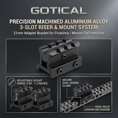 Gotical Picatinny Riser Mount Adjustable Height Lockdown Series with Quick Release, 1.57", Raise 0.9-1.2 inches, Scalloped Picatinny Slots for Scopes in Saudi Arabia