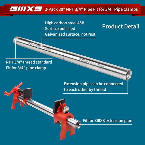 2-Pack 3/4"X30" Heavy Duty Metal Pipe with stardard NPT 3/4" thread Fit for Pipe Clamps in Kuwait