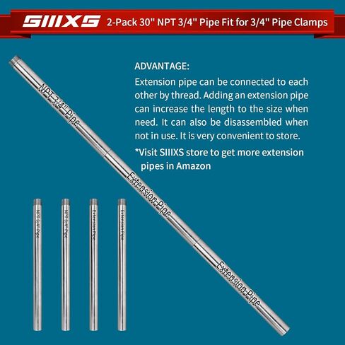 2-Pack 3/4"X30" Heavy Duty Metal Pipe with stardard NPT 3/4" thread Fit for Pipe Clamps in Kuwait
