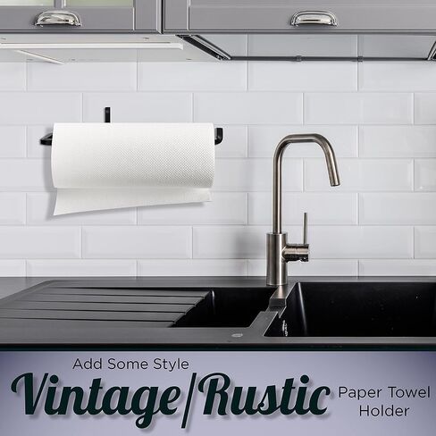 Wrought Iron Paper Towel Holder - Wall Mount Paper Towel Rack for Kitchen, Rustic Wall Mount Holder for Farmhouse Style Homes & Vintage Houses, Black, 12 x 4.7 x 2.5 Inches in Saudi Arabia