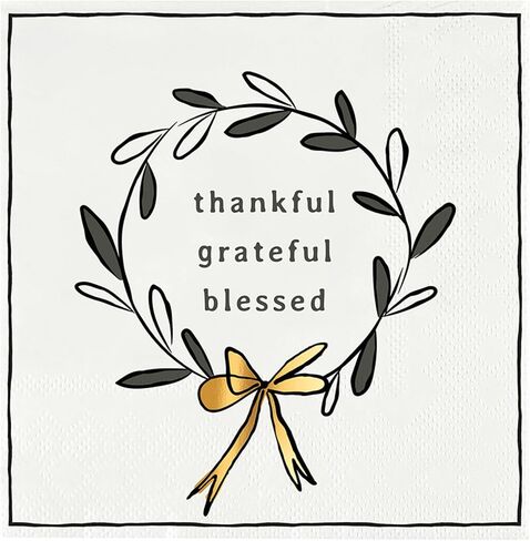 Santa Barbara Design Studio Thanksgiving Cocktail Paper Napkins and Ceramic Napkin Holder Tray Gift Set, 5.75" Square, Thankful in Saudi Arabia