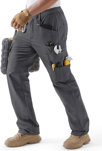 IGOLUMON Men's Stretch Tactical Pants,Ripstop Cargo Pants with 11 Pockets, Lightweight Outdoor EDC Work Hiking Pants Darkgrey in Kuwait